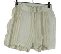 Dámské béžovo-bílé pruhované lněné volné kraťasy Primark 