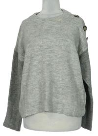 Dámsky sivo-tmavomodrý sveter s gombíkmi zn. M&S
