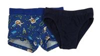 2set- modré boxerky s obrázky+ tmavomodré slipy