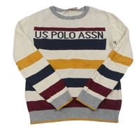 Béžovo-barevný pruhovaný svetr s logem US Polo Assn