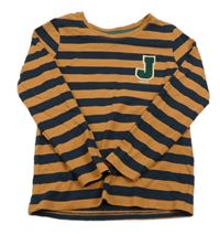 Černo-hnědé pruhované triko s písmenem 