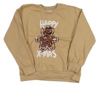 Béžová mikina s perníčkem z flitrů Sinsay