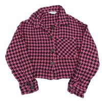 Ružovo-čierna kockovaná crop prepínaci mikina Primark