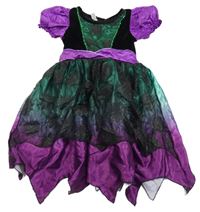 Kostým- černo-zeleno-fialové šaty s pavučinami 