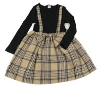 Čierno-hnedé kockované šaty s maslí Shein