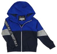 Tmavomodro-světlemodro-šedá šusťáková jarní bunda s kapucí F&F