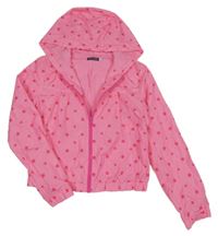 Růžová šusťáková jarní bunda s hvězdami a kapucí Original Marines