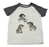 Tmavošedo-biele tričko so zebrami George
