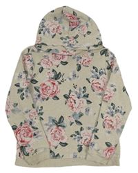 Svetlobéžová kvetinová mikina s kapucňou H&M