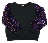 Čierna mikina so zamatovymi rukávy s flitrami Kiki&Koko