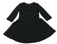 Čierne šaty s perličkami a mašličkami Shein