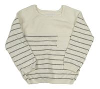 Bielo-sivý sveter s pruhmi a vreckom Primark