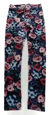 Černo-růžové květované sametové legíny H&M