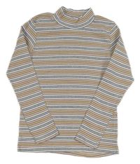 Bílo-světlerůžovo-šedé pruhované žebrované triko Pocopiano