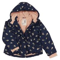 Tmavomodrá květovaná šusťáková zimní parka s kapucí Dopodopo