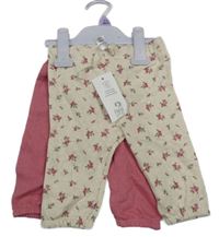 Nové - 2x tepláky - smetanové květované + růžové F&F