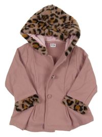 Starorůžový flaušový kabátek s kožešinou a kapucňou