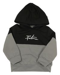 Čierno-sivá mikina s nápisom a kapucňou