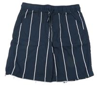 Tmavomodro-bílé pruhované plátěné kraťasy Primark