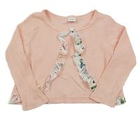 Svetloružové rebrované bolerko s kvetovanymi volániky