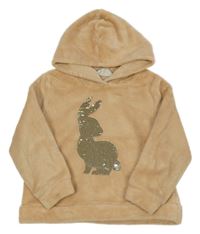 Béžová chlpatá mikina s překlápěcími flitre a kapucňou H&M