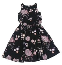 Čierne bavlnené šaty s kvetmi Kidsworld