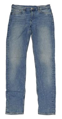 Modré skinny fit rifle s bodkami H&M