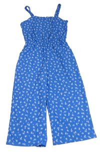 Modrý vzorovaný culottes overal s kvietkami Primark
