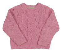 Svetloružový žinylkový sveter s bambulkami M&S