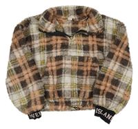 Farebná kockovaná chlpatá crop bunda River Island