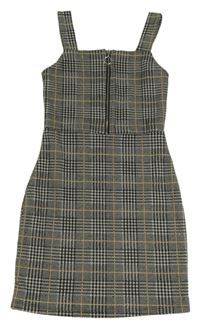 Černo-bílo-béžové kostkované šaty se zipem New Look