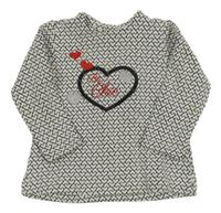 Bielo-čierna vzorovaná mikina so srdiečkami Chicco