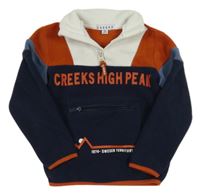 Tmavomodro-bielo-hrdzavá fleecová mikina s nápisom Creeks