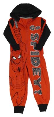 Červeno-černá tepláková kombinéza s kapucí a Spider-manem George 
