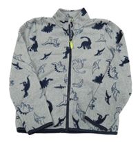 Sivá fleecová prepínaci mikina s dinosaurami Kids