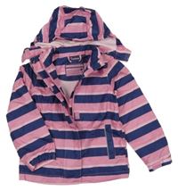Ružovo-tmavomodrá pruhovaná šušťáková jarná bunda s odopínacíá kapucňou Impidimpi