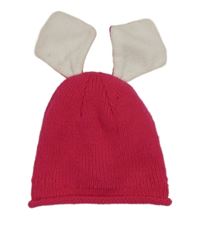 Růžová pletená zateplená čepice s oušky 