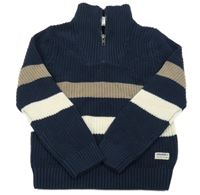 Tmavomodro-béžovo-bílý pruhovanbý svetr s rolákem Topolino