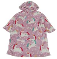 Světlerůžová chlupatá oversize mikina s jednorožci a kapucí Tu
