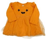 Kostým - Oranžové žebrované bavlněné šaty se síťovinou - dýně