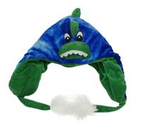 Kostým - Tmavomodro-zelená plyšová čepice - dinosaurus 