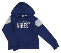 Tmavomodrá mikina s nápisom a kapucňou L&D