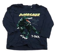 Tmavomodré tričko s dinosaurem z překlápěcích flitrů Topolino