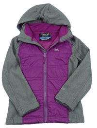 Purpurovo-tmavosivá melírovaná šustákovo/softshellová outdoorová jarná zateplená bunda s odopínacíá kapucňou TRESPASS