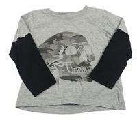 Sivo-čierne melírované tričko s lebkou M&Co
