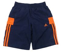 Tmavomodro/oranžové šusťákové sportovní kraťasy Adidas