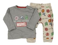 2Set - Sivé melírované tričko so znaky Avengers + svetlobéžové melírované tepláky George