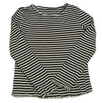 Čierno-smotanové pruhované rebrované crop tričko H&M