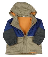 Pískovo-tmavomodro/šedá šušťáková zimná bunda s odopínacíá kapucňou H&M