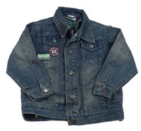 Tmavomodrá rifľová bunda s nášivkami a golierikom dopodopo